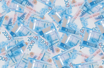 2000 russian rubles bills lies in big pile. Rich life conceptual background