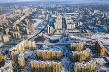 Moscow on a frosty winter day under the 