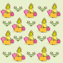 food pattern, decorative pineapple pumpkin papper and tomato template