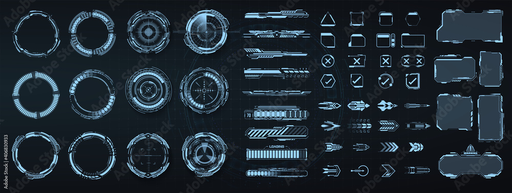 Poster circle abstract digital technology ui, ux futuristic hud, fui, virtual interface. callouts titles an