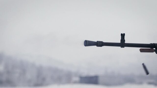 Shooting range Russia. Machine gun burst of weapons on the tank