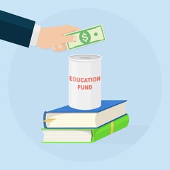 Investing money into education fund. Vector illustration