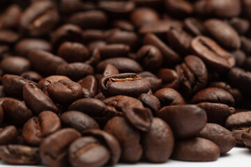 Close up Roasted coffee beans with copy space. macro