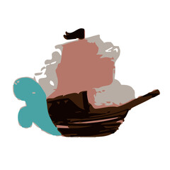 Sailing ship cartoon, pastel