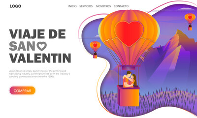 Globo aerostático corazón. Viaje de san valentín landing page