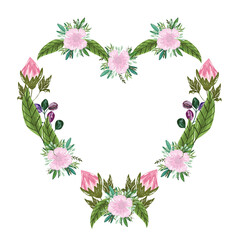 flowers bouquet floral frame shaped heart, painting design