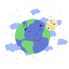 Cartoon earth moon for concept design. Cartoon flat vector illustration.