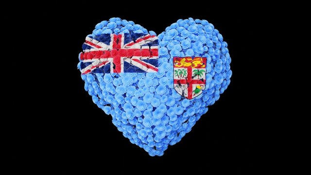 Fiji National Day. Independence Day. October 10. Heart shape made out of flowers on black background. 3D rendering.