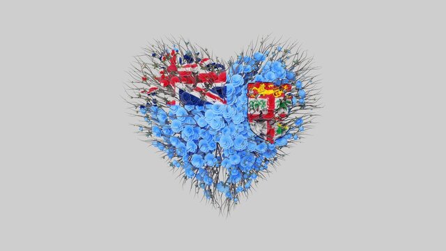 Fiji National Day. Independence Day. October 10. Heart shape made out of flowers on white background. 3D rendering.