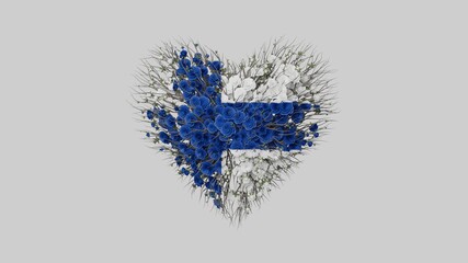 Finland National Day. Independence Day. December 6. Heart shape made out of flowers on white background. 3D rendering.