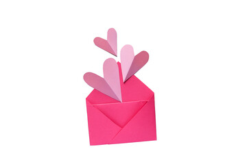 Floating pink hearts flying out of an envelope.