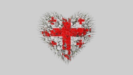 Georgia National Day. Independence Day. May 26. Heart shape made out of flowers on white background. 3D rendering.