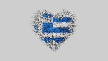 Greece National Day. March 25. Independence Day. Heart shape made out of flowers on white background. 3D rendering.