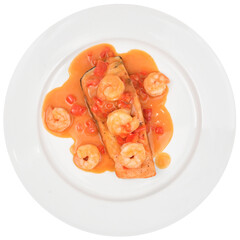 salmón, pescado, saludable, camarones, papas  