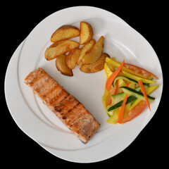 salmón, pescado, saludable, camarones, papas  