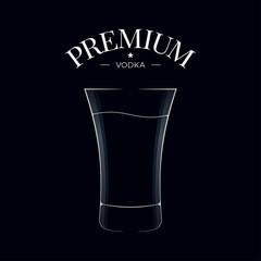 Vodka glass logo. Shot of vodka on black