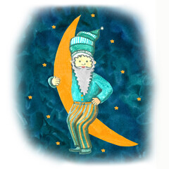gnome on the moon, night starry sky with constellations