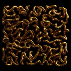 3d render, abstract background with tangled golden snakes, shiny scales texture