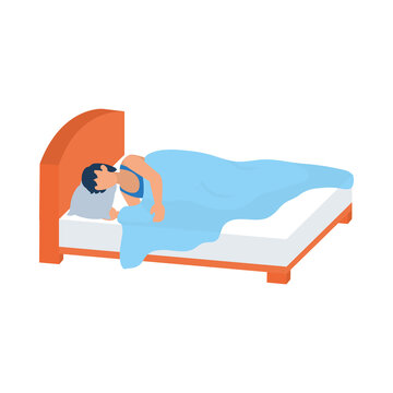 daily routines design, man sleeping in bed, flat style