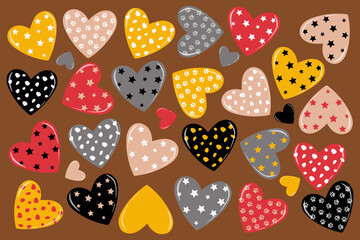 Set of beautiful colorful cute hearts. Fashionable print for printing on cups, T-shirts, covers, gliders, pillows for Valentine's Day.
