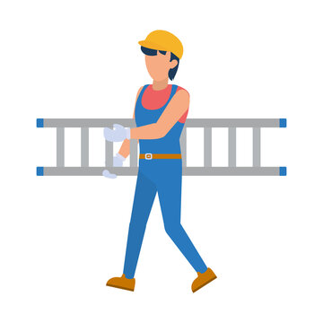 construction worker holding a ladder, flat style