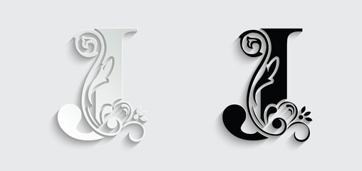 letter J. flower letters. Vintage ornament initial Alphabet. Logo vector	
