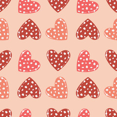 Trendy seamless pattern of hearts for festive romantic wrapping paper, fabric, textile, bed linen, covers. Valentine's day template. 