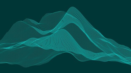 Green wave lines terrain or landscape over green background, technology or business template