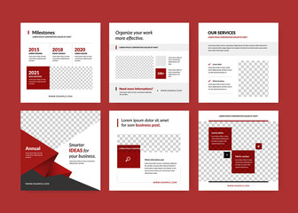 Business social media layouts with red accent, clean and simple instagram and facebook templates for corporation