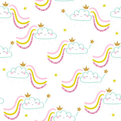 Seamless pattern with cute magic cloud. Kids fantasy print. Vector hand drawn illustration.