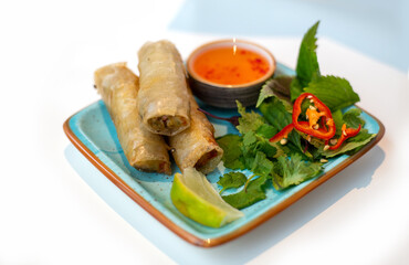 Vietnamese traditional food is mute. Restaurant serving.
