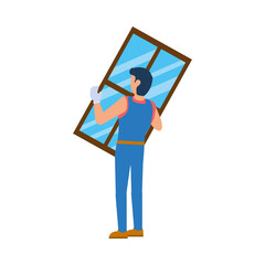 construction worker holding a window, flat style