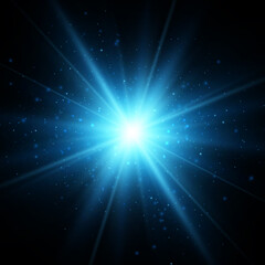 Blue glitter star burst. Vector light effect