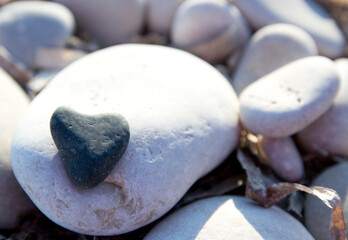 Amazing stone heart among river or sea pebble stones, Valentine's Day, perfect love, engagement