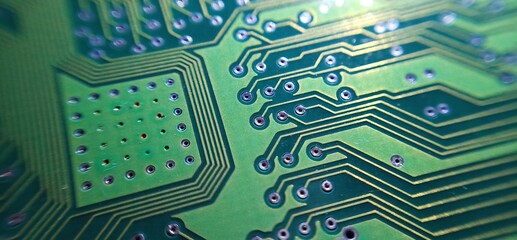 Photo of an electronic component path on a pcb board