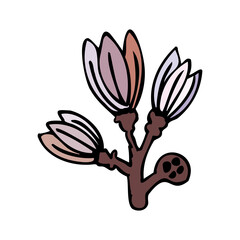 Vector illustration of a fantasy colorful flower. Hand drawn icon and symbol for print, poster, sticker, card design. Doodle design elements. 