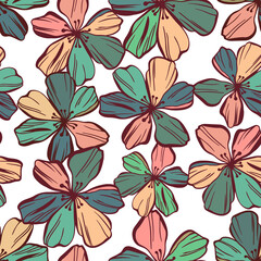Vector seamless colorful pattern of ornamental abstract floral shapes