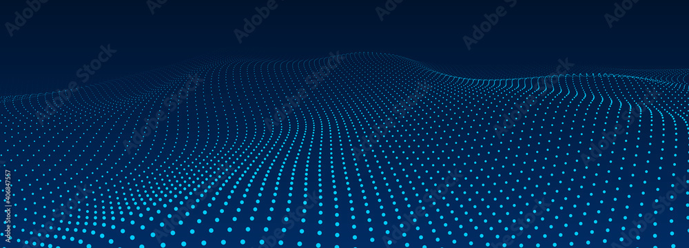 Poster Abstract blue background of points. Cyber particles. Big data stream. Vector illustration