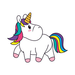 cute unicorn standing, line and fill style