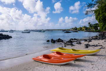 Fototapeta na wymiar Kayaks on the beach - Mauritius