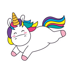 cute unicorn jumping, line and fill style
