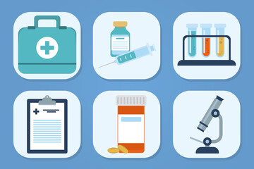 medical and vaccine icon set, flat style