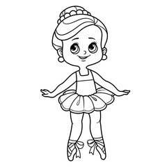 Cartoon ballerina girl dance in tutu outlined for coloring isolated on a white background