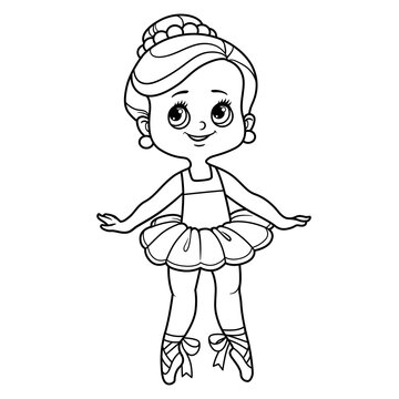 Cartoon ballerina girl dance in tutu outlined for coloring isolated on a white background