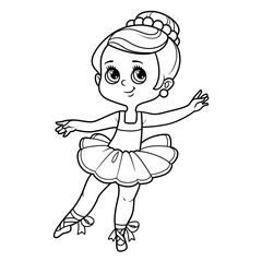 Cute cartoon little ballerina girl in tutu outlined for coloring isolated on a white background