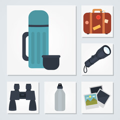 icon set of travel stuff, colorful design