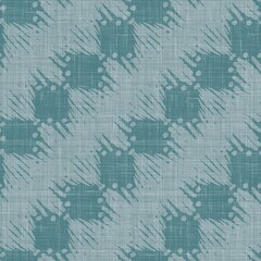 
Teal mottled geo patterned linen texture background. Summer coastal living style home decor fabric effect. Sea green wash grunge distressed blur material. Decorative textile seamless pattern