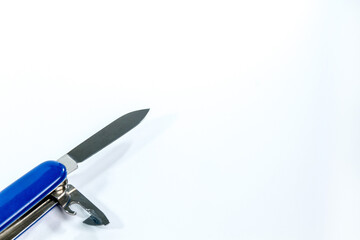 Blue multifunctional knife, isolated on white