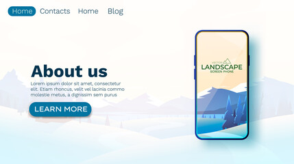 Winter mountains landscape. Smartphone mobile screen, landscape mobile display. Nature background. Vector