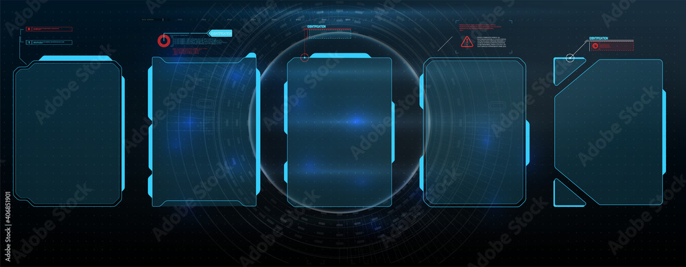 Poster hud, ui, gui futuristic user interface screen elements set. high tech screen for video game. sci-fi 